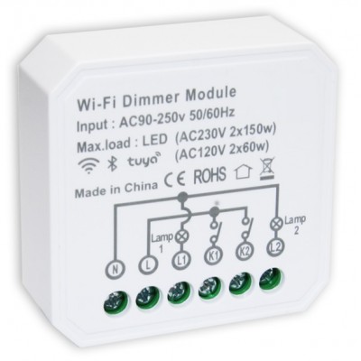 Dimmer και Διακόπτης On-Off 2-Εξόδων 2x150W 230V Wi-Fi Smart Tuya